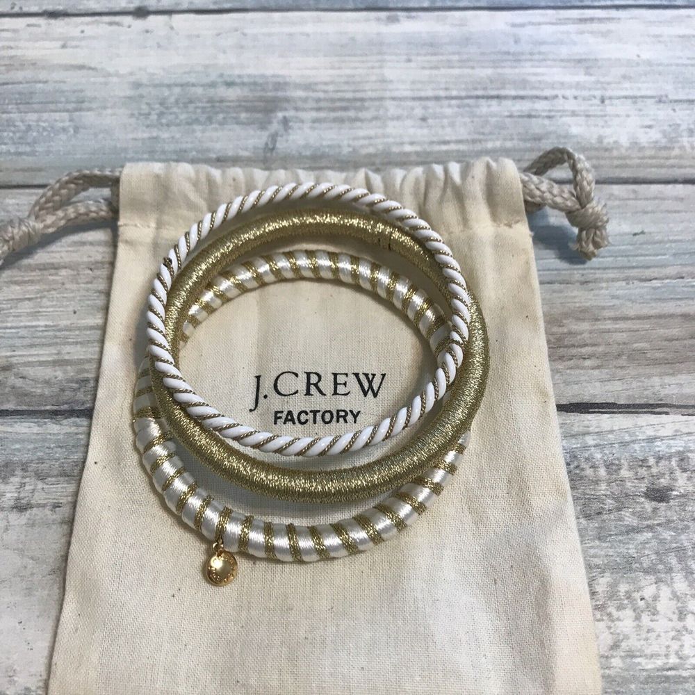 J.Crew jcrew NWOT Bangles Set of 3 Bracelet With‎ Gift Bag Gold White Fabric